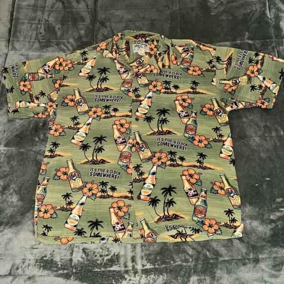 Big Dogs Hawaiian Five O'Clock Shirt Men's Large Green Tropical Floral Button-Up - Picture 1 of 7